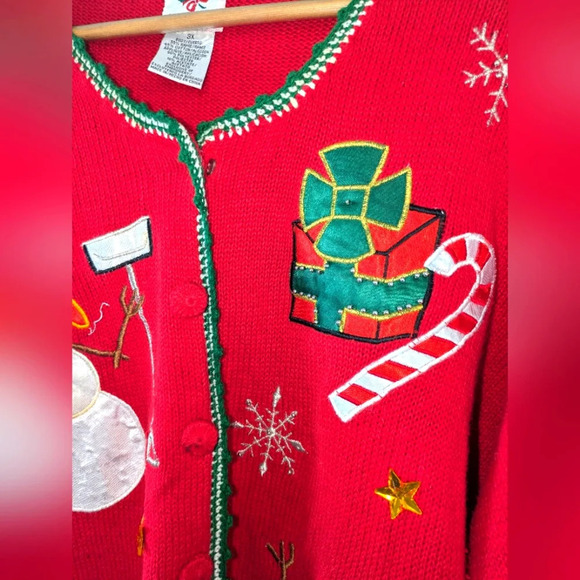 Nutcracker Christmas Cardigan Sweater in Red size 3X Knit Snowman Presents - Picture 2 of 9